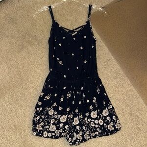 Navy Open-Back Floral Romper